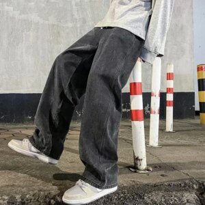 2024 nieuwe streetwear losse jeans heren koreaanse stijl mode losse rechte wijde pijpen broek heren merkkleding zwart lichtblauw - AliExpress 200000343