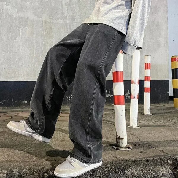 2024 nieuwe streetwear losse jeans heren koreaanse stijl mode losse rechte wijde pijpen broek heren merkkleding zwart lichtblauw - AliExpress 200000343