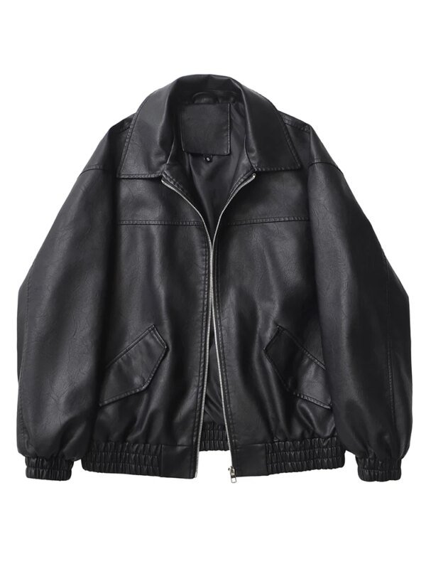 Ailegogo Streetwear Vrouwen Retro Losse Korte Pu Kunstleer Jas Lente Herfst Vrouwelijke Rits Jas Vintage Moto Biker Uitloper - AliExpress 200000345