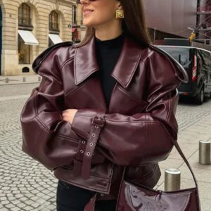 Elegante Vrouwen Lange Mouw Leren Jas Vintage Turn-down Kraag Vrouwelijke Korte Jas Herfst Nieuwe Dames Locomotief Tops Uitloper - AliExpress 200000345