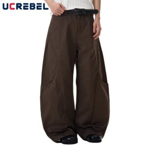 Gesplitste effen kleur pakbroek heren retro high street losse wijde pijpen casual kromzwaardbroek herenbroek - AliExpress 200000343
