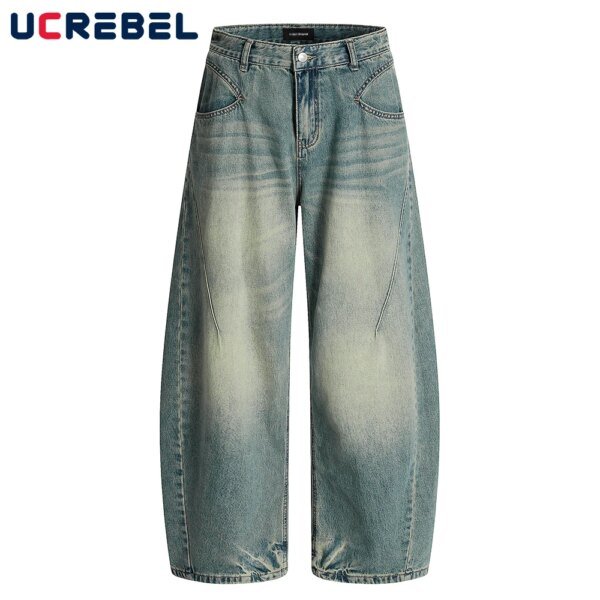 Gewassen Distressed Spliced Jeans Heren Retro High Street Losse Wijde Pijpen Pocket Denim Banaan Broek Heren - AliExpress 200000343