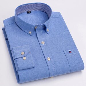 Heren 100% katoenen overhemd met lange mouwen, geruit Oxford, casual effen kleurenprint, normale pasvorm, formeel overhemd, oversized 7XL 6XL 5XL - AliExpress 200000343