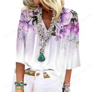 Vrouwen T-shirt Bloemen 3D Print T-shirt Vrouwen Mode V-hals Korte Mouw Oversized Casual Zomer Vrouwen T-shirt Kleding Harajuku - AliExpress 200000345
