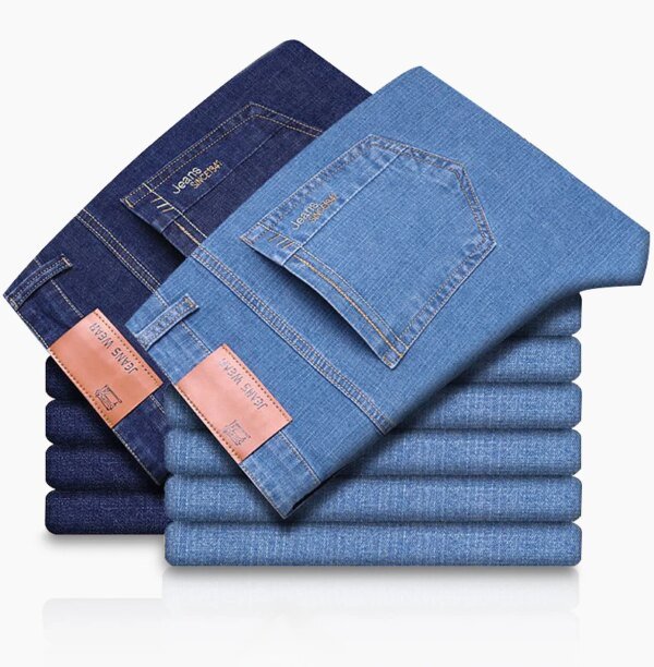 Zomer dunne heren elastische katoenen jeans mode blauw comfortabele zakelijke rechte casual broek merk mannelijke kleding broek - AliExpress 200000343
